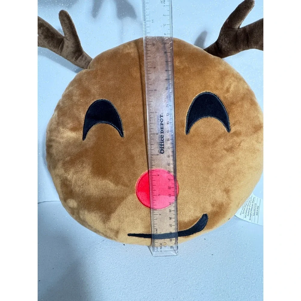 MSA Trading Reindeer Emoji Plush Pillow Brown Red Nose Christmas Decor 12in 3226